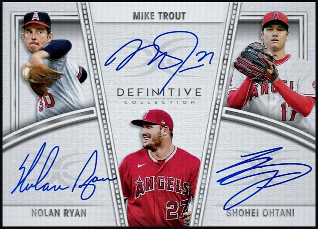 2023 Ohtani Ryan Trout - Topps Definitive Collection Triple Signature Rare Physical QR Code Card (Free Shipping)